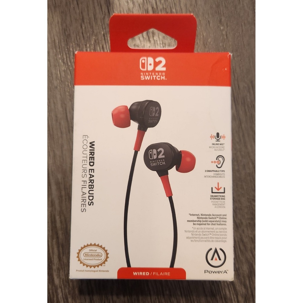 PowerA Nintendo Switch Wired Earbuds with Inline Mic Black Red Official Licensed